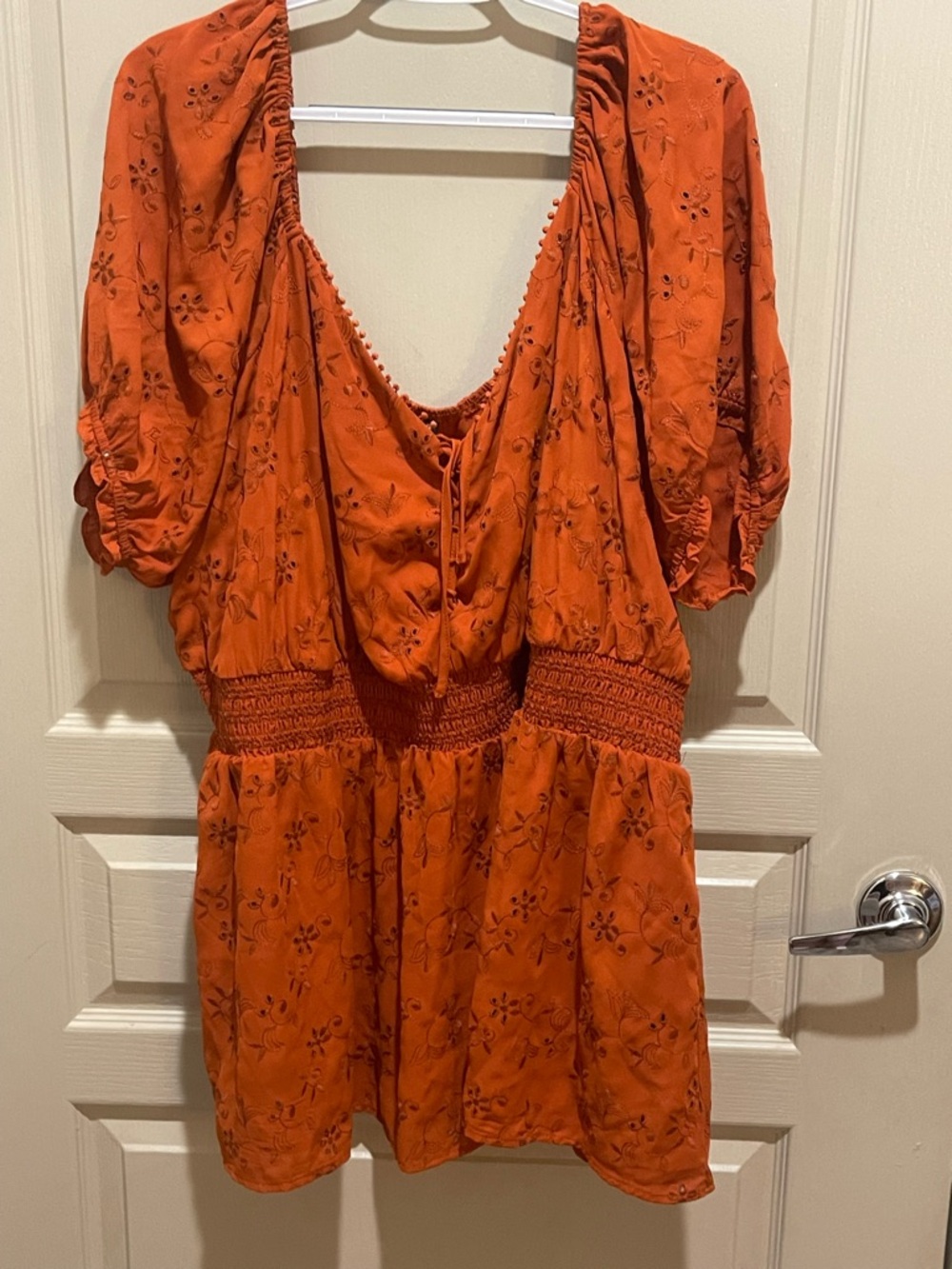 Torrid- GORGEOUS Rust Orange Embroidered V-Neck Peasant Blouse